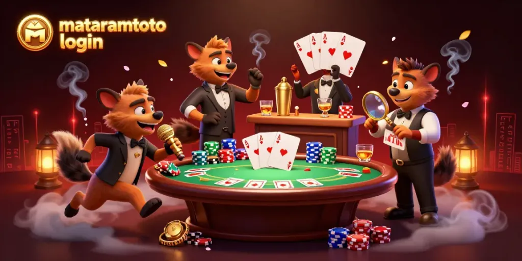 Experience the excitement of mataramtoto login with lively hyenas in a vibrant casino scene.