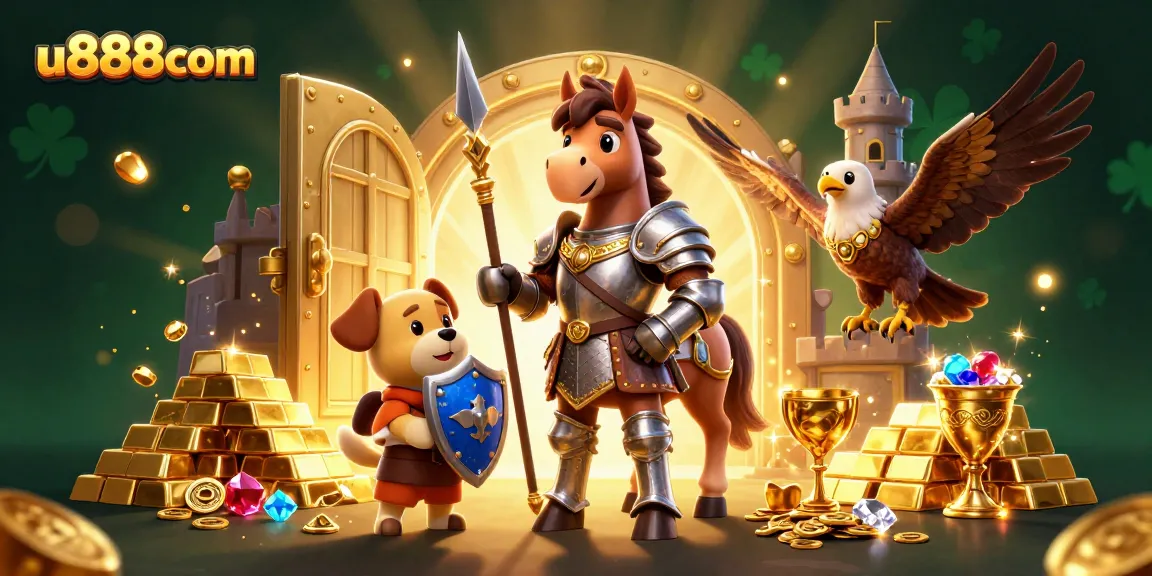 Experience excitement with u888com in this vibrant medieval casino scene filled with treasures.