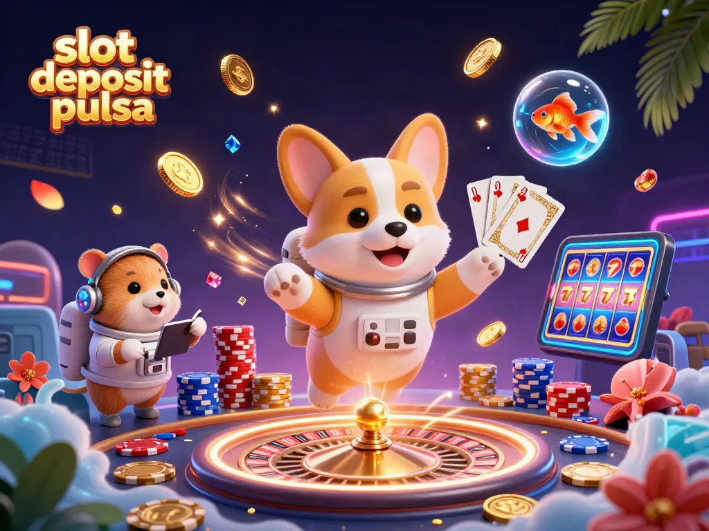 Engage in thrilling gameplay with slot deposit pulsa amid cascading gold coins and lively casino elements.