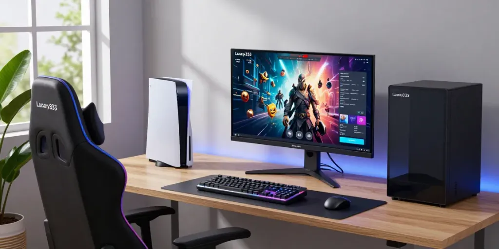 Luxury333 interactive gaming setup with high-resolution display and ambient lighting.