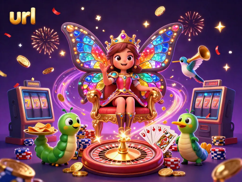 Engage with the excitement of casino gaming through vibrant url themed illustration featuring a butterfly queen.