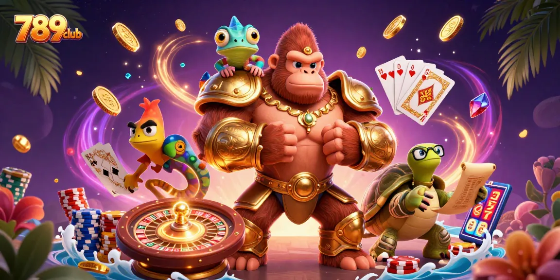 Join the excitement at 789club with a vibrant scene of dynamic gaming elements and colorful characters.