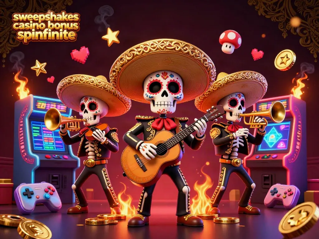 Experience the excitement of sweepstakes casino bonus spinfinite with vibrant mariachi characters and arcade elements.