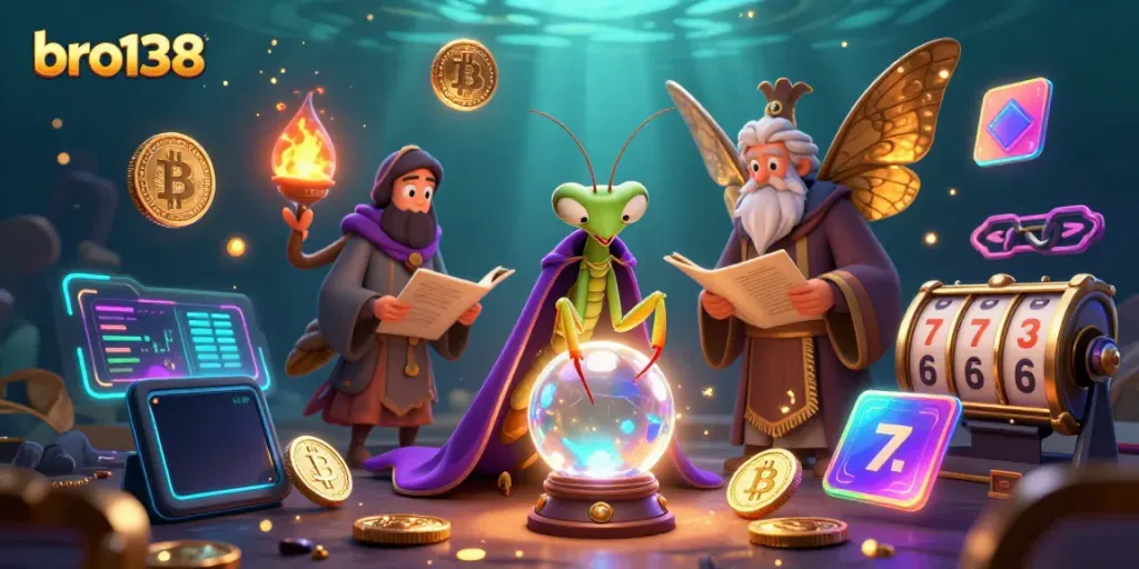 Experience the thrilling gameplay of bro138 with a vibrant 3D casino scene featuring mystical characters.