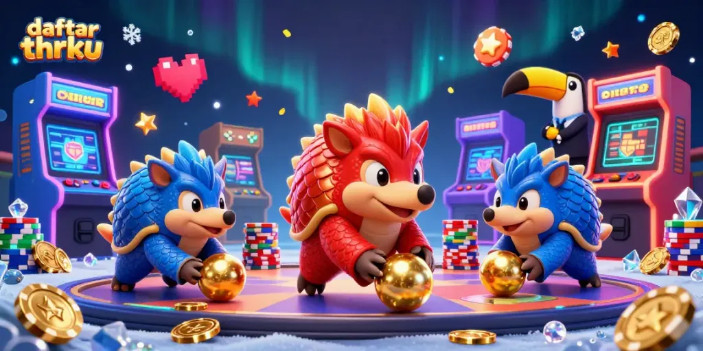 Join the thrilling action at daftar thrku, where rival pangolins compete in a vibrant casino scene.