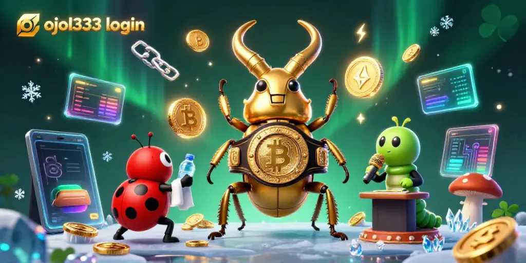 Engage with exciting games at ojol333 login featuring vibrant 3D characters and crypto elements.