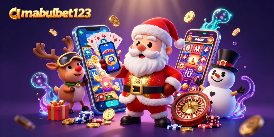 Permainan slot menarik di anabulbet123 dengan Santa, rusa, dan manusia salju yang beruntung.