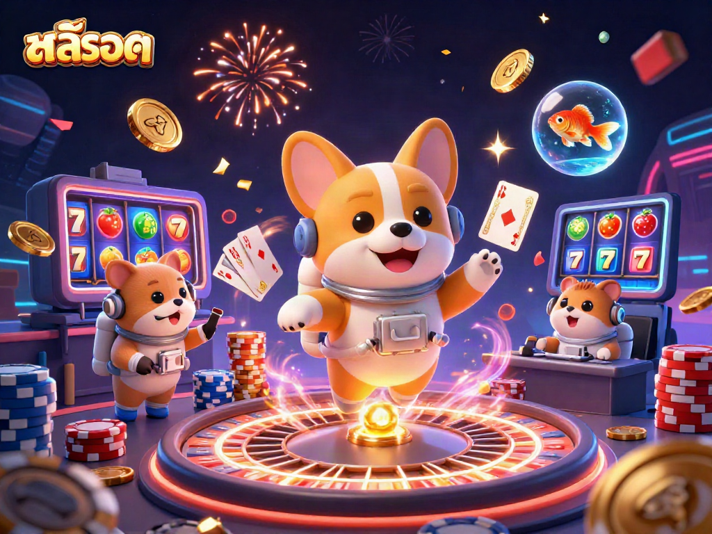 Experience the thrill of สล็อต with a floating corgi and intriguing casino elements in space