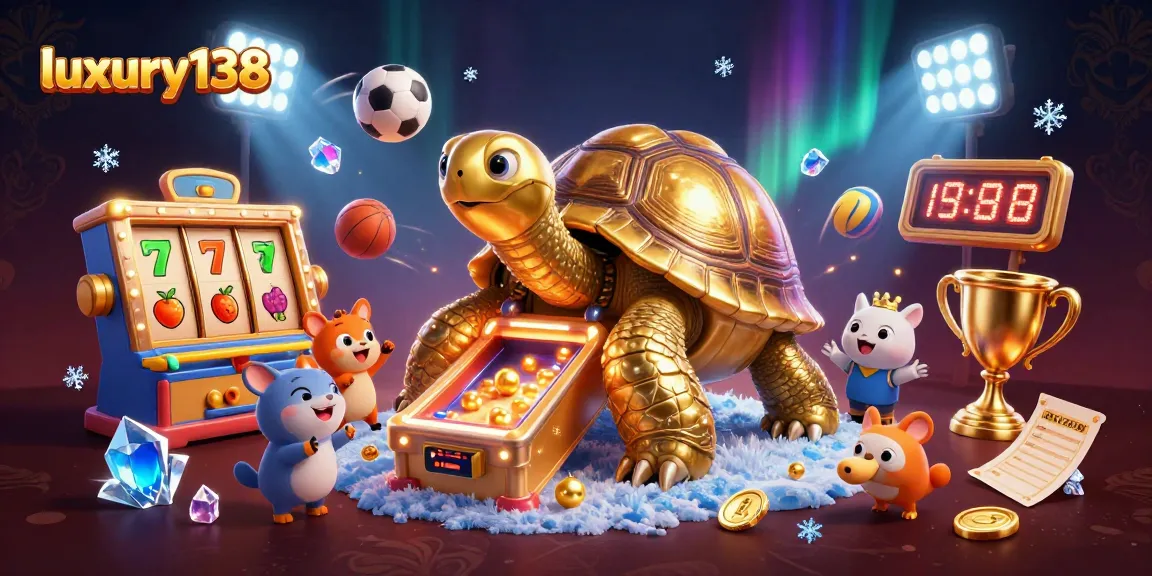 Slot fiesta seru di luxury138 dengan penyu emas raksasa dan bola slot berkilau.
