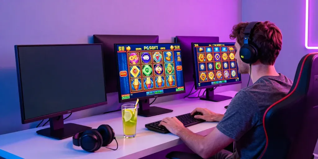 Engaging online gaming session with PG SOFT slots in vibrant setup, illustrating slot thailand excitement