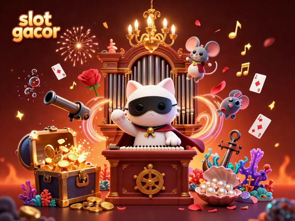 Enjoy exciting slot gacor action with animated characters, gold coins, and vibrant casino elements in a rich atmosphere.