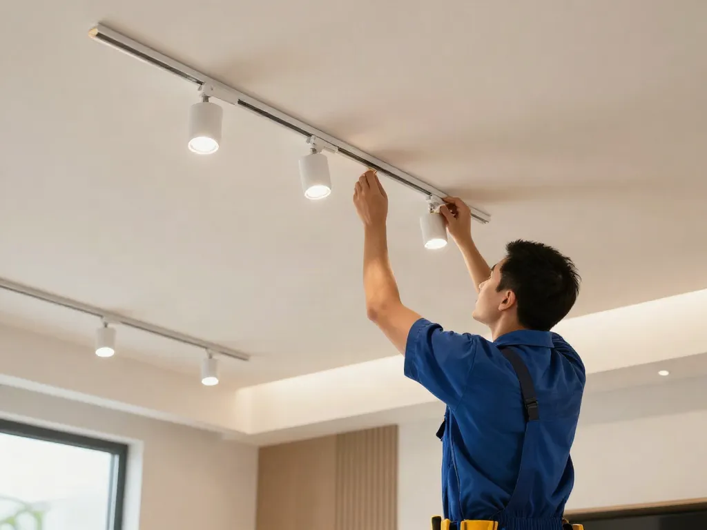 Instalare sina magnetică încastrată de către un profesionist local, cu echipamente organizate, atmosferă de încredere.