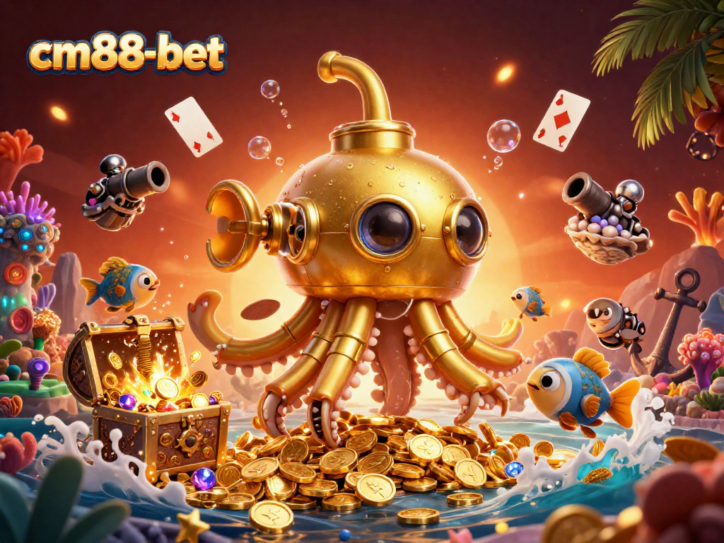 Experience thrilling wins at cm88-bet with a casino-themed illustration featuring treasure and excitement.