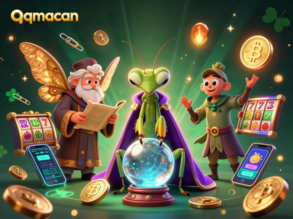 Immerse in the qqmacan casino experience with glowing crypto coins and vibrant game elements.