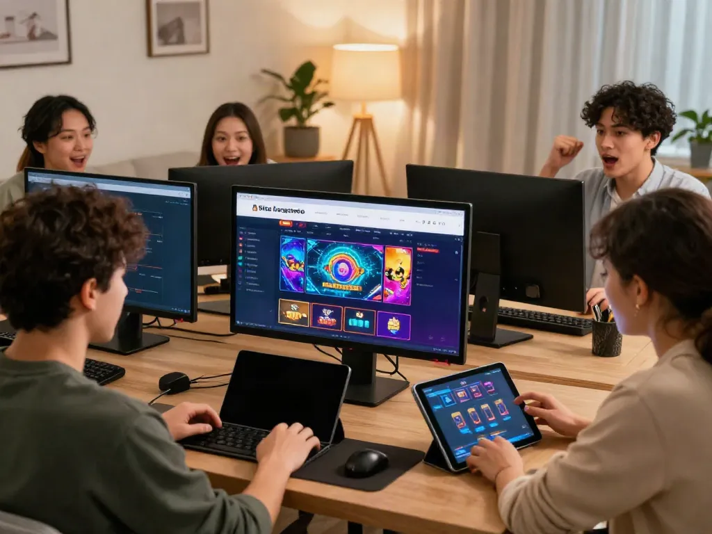 Engaged players enjoying situs hargatoto in a lively home gaming environment.