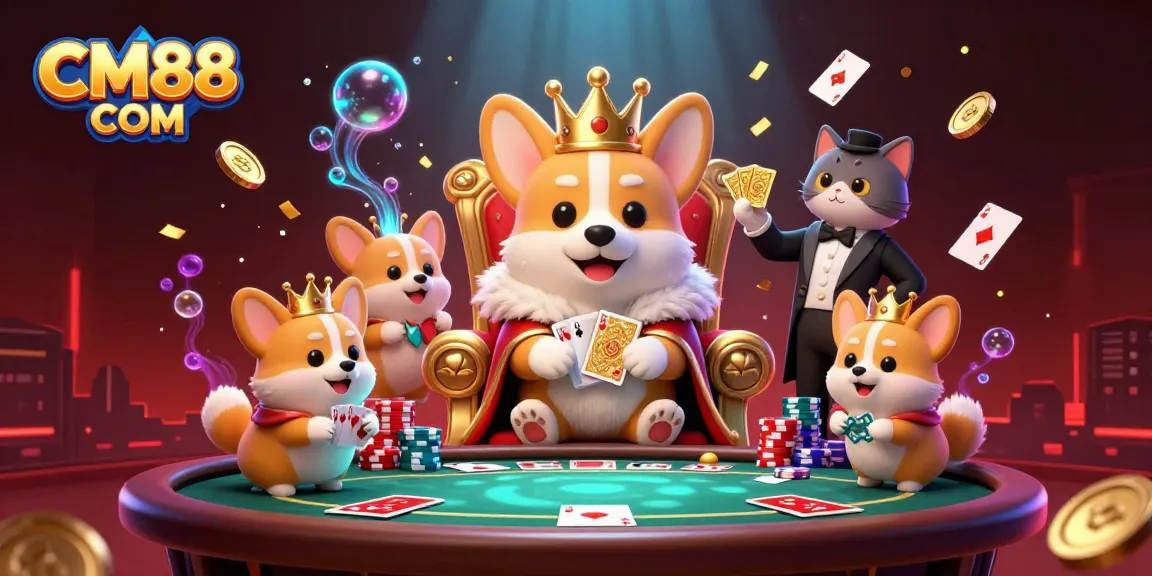 Experience CM88 COM with a royal corgi throne, poker tables, and thrilling gaming elements.