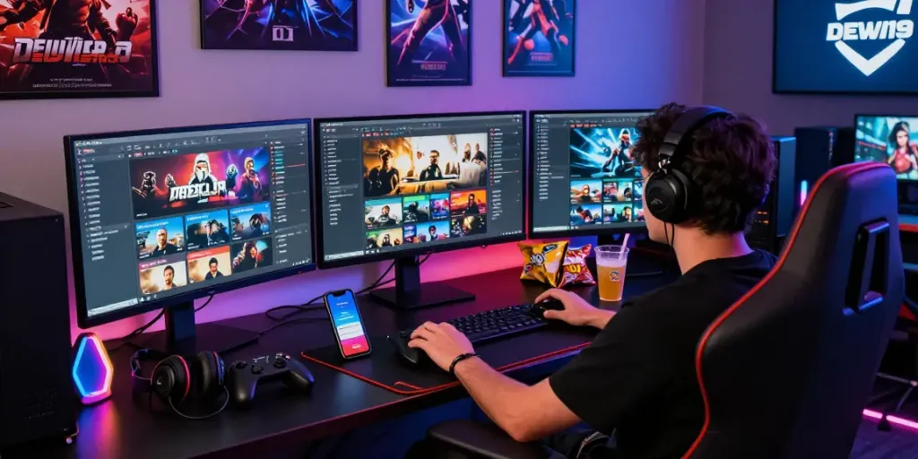 DEWI19 sebagai portal informasi gaming dengan gamer menikmati permainan dan statistik terbaru