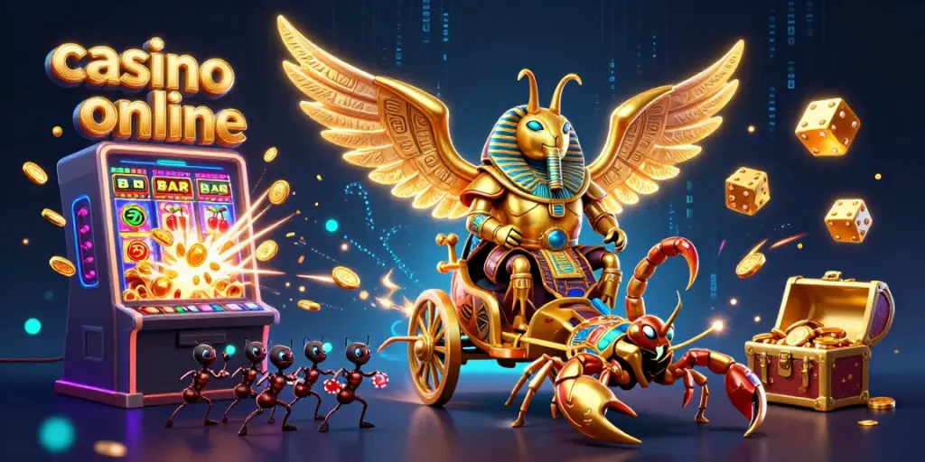 Experience thrilling online casino adventures with the colossal golden scarab beetle and dynamic game elements.