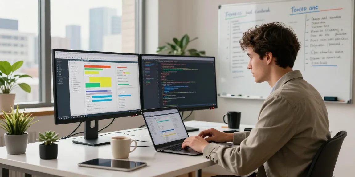 Innovative workspace showcasing mvp development service in action, featuring a founder immersed in startup product development.
