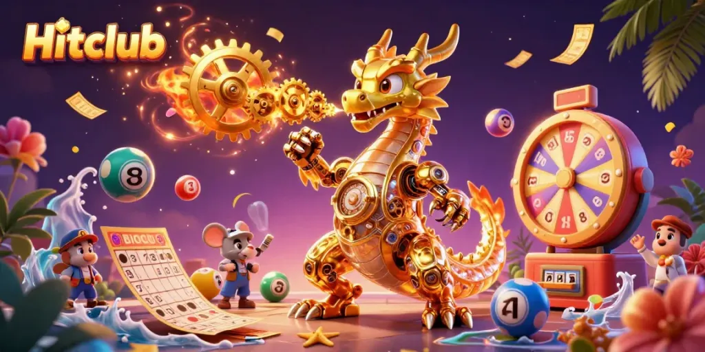 Engage in winning strategies at Hitclub with a dynamic gaming scene featuring vibrant lottery elements.