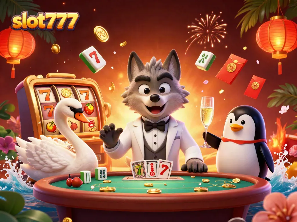 Spin the reels of slot777 with vibrant casino characters in a dynamic illustration.