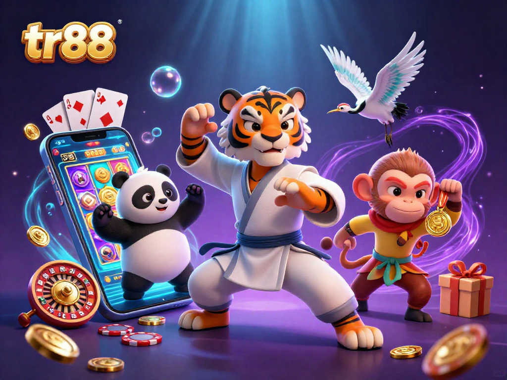 tr88 offers thrilling gaming action with a kung fu tiger master and fun elements in an exciting casino scene
