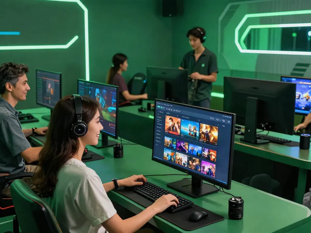 PESGSLOT gaming experience showcasing players engaging with colorful game categories in a modern clinic atmosphere.