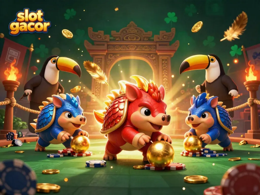 Experience thrilling slot gacor action with rival pangolins in a vibrant casino atmosphere.