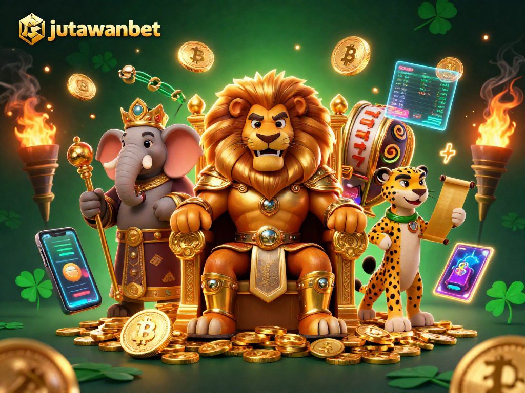 Engage with jutawanbet through exciting slot gameplay featuring lions and vibrant casino elements.