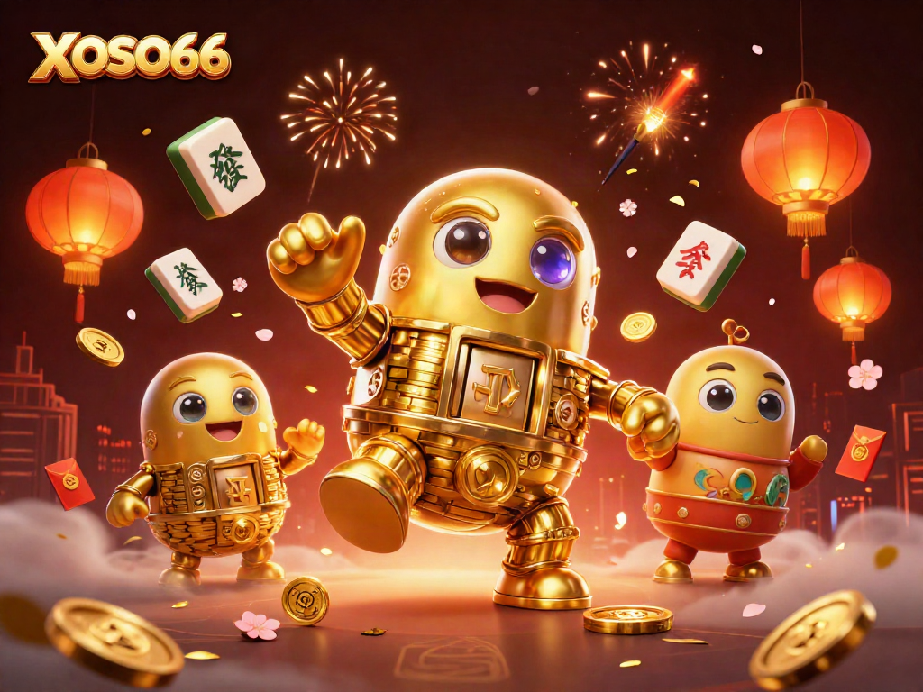 Experience the thrill of XOSO66 with dazzling casino elements in this dynamic 3D illustration.