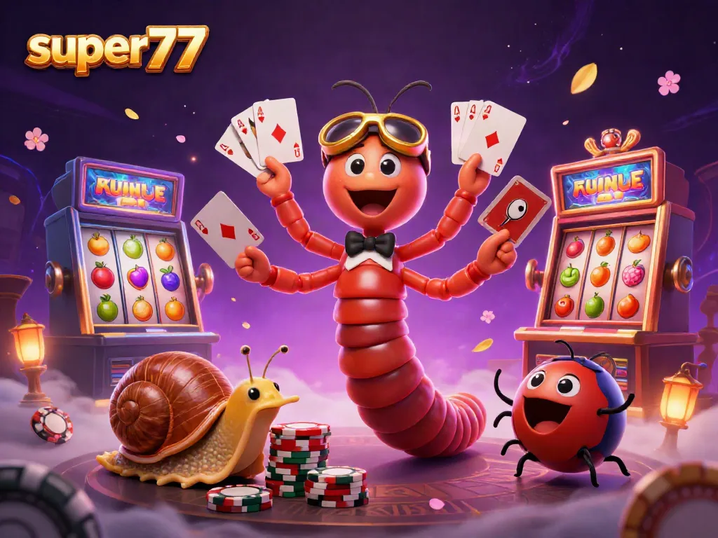 Experience the thrill of super77 with vibrant slot symbols and animated characters in dynamic casino action.