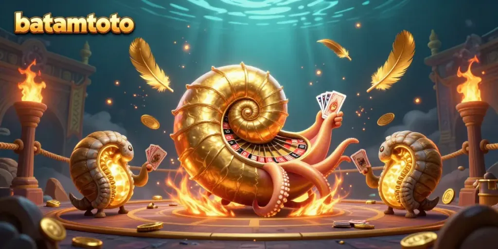 Experience exciting gaming at batamtoto with golden spirals, glowing ammonites, and dynamic betting elements.