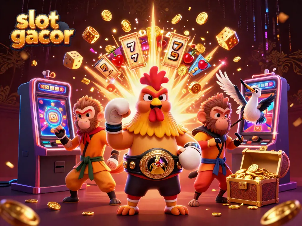 Experience the thrill of slot gacor with a vibrant cartoon scene featuring animated casino elements.