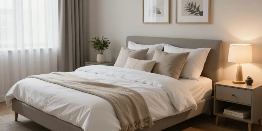 Stylish rollaway bed made with plush linens in a cozy guest bedroom