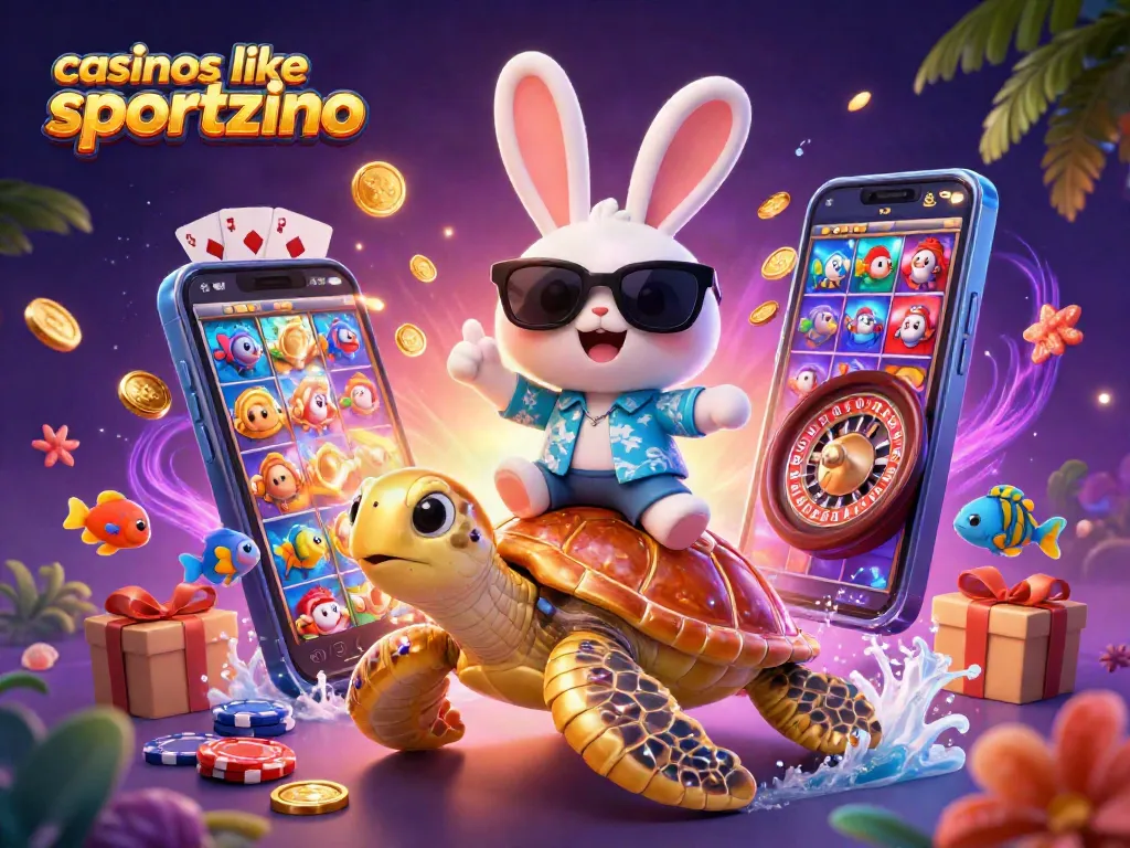 Spin and win with exciting games from casinos like Sportzino in this vibrant 3D scene.