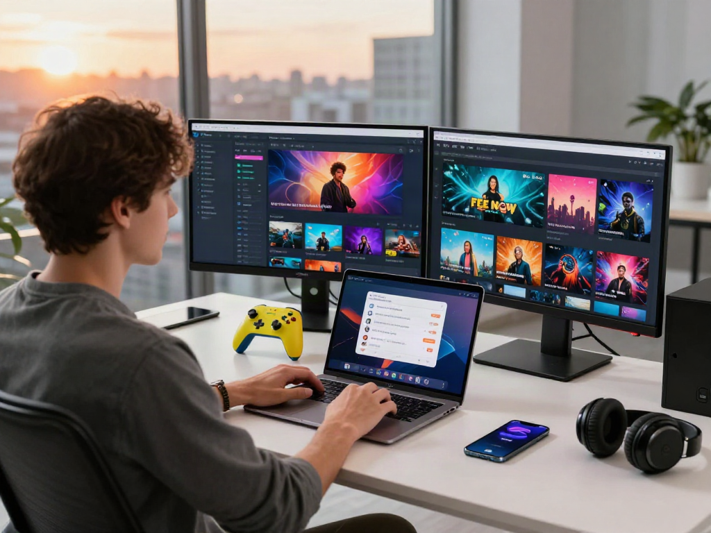 Pikashow APK user engaging with vibrant entertainment content on a modern tech setup.
