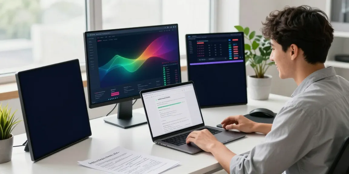 Crypto trader using https://piteas.trade in a bright, modern workspace with multiple monitors.