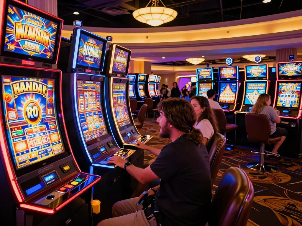 Engaging slot machines in a vibrant casino, showcasing the thrill of สล็อต gaming.