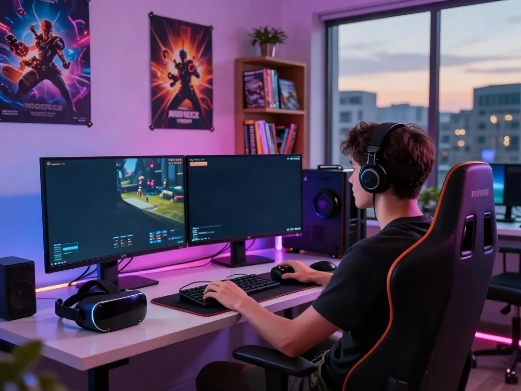 Exciting online gaming scene featuring a player using luxury12 gaming setup with vibrant LED lights.