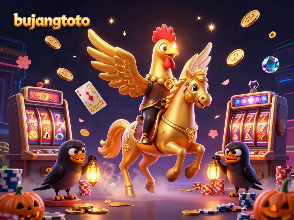 Experience thrilling wins at bujangtoto with vibrant scenes of gaming excitement and colorful casino elements.