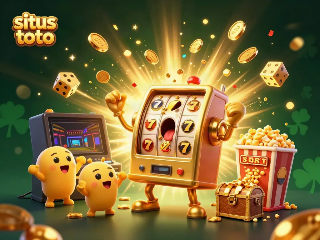 Experience the thrill of winning with situs toto's vibrant, interactive casino scene featuring dynamic slot machines and festive visuals.