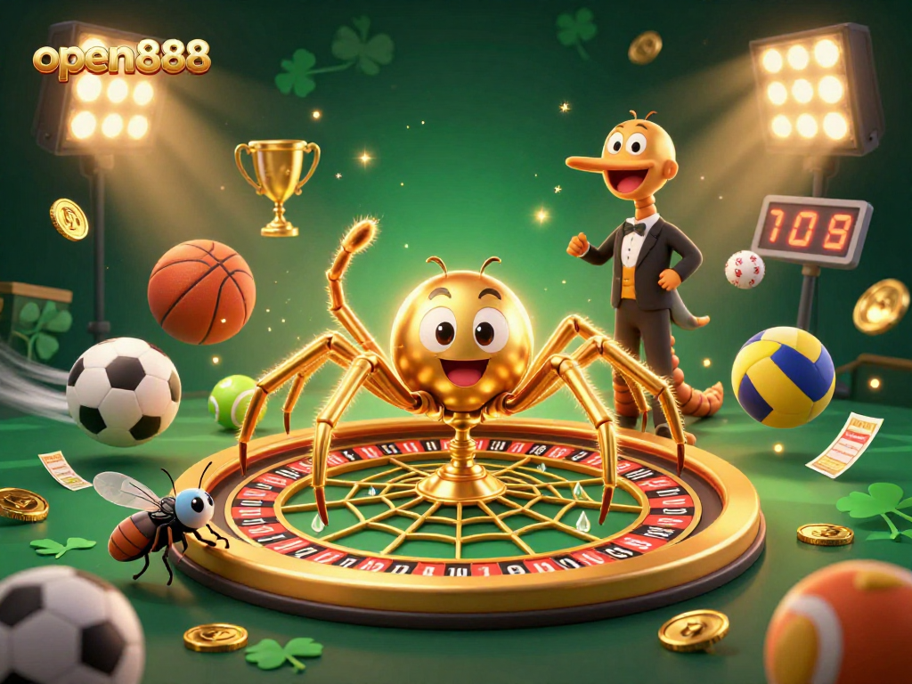 Catch exhilarating action at open888 with a golden spider and croupier in a casino scene.