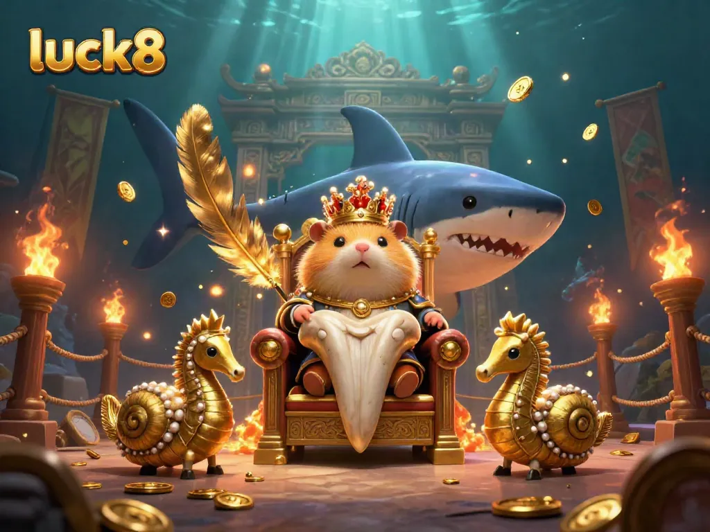 Engage in thrilling gaming action with luck8's ultimate underwater casino adventure featuring a golden hamster king.