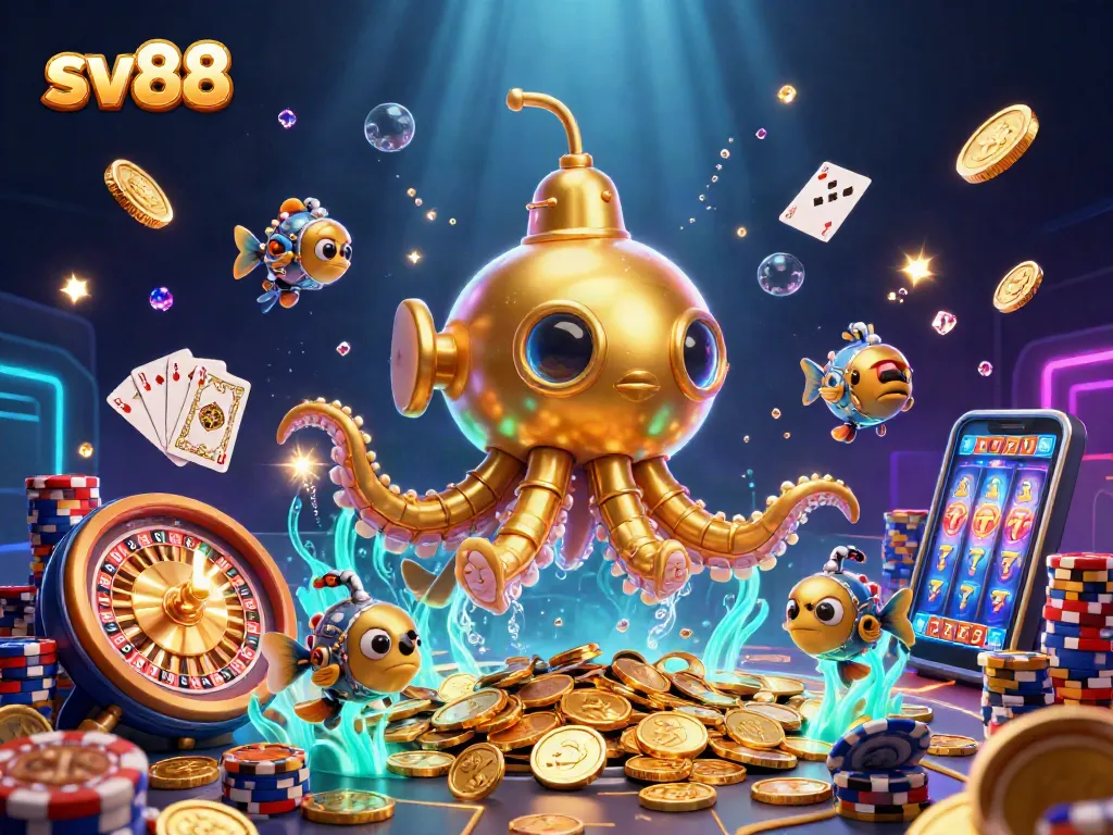 Spin the reels and win at sv88 with casino treasures and animated characters in an exciting 3D scene.