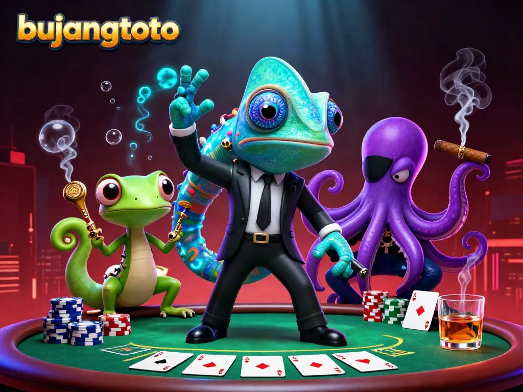 Experience thrill with bujangtoto as a colorful chameleon and golden gadgets finesse in a poker showdown.
