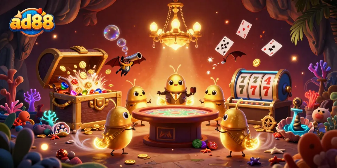 Engage in thrilling casino action at ad88 with glowworms lighting up the games and treasure.