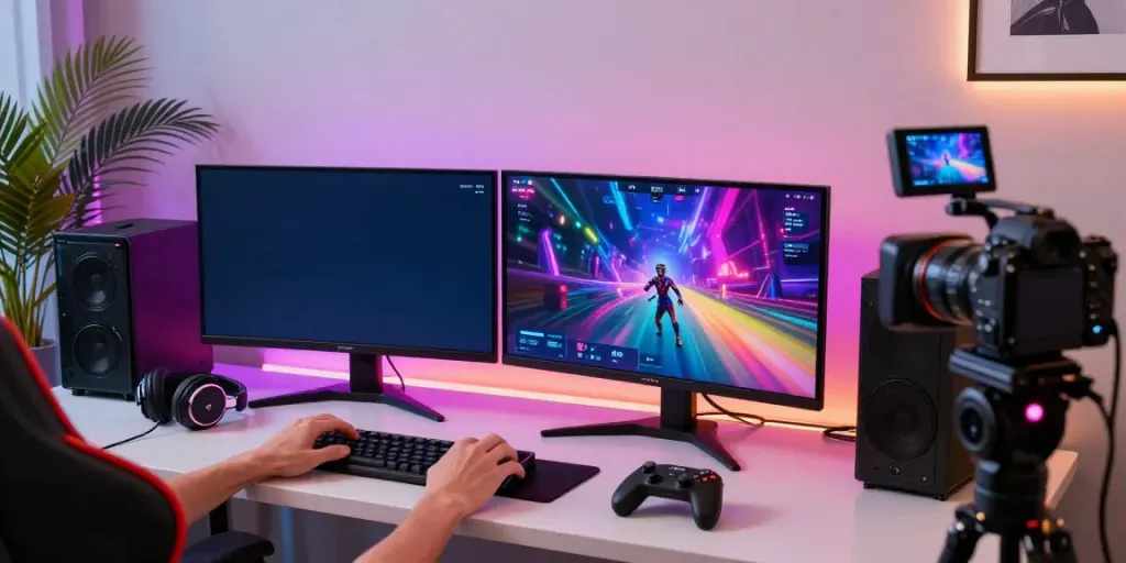 Pengalaman gaming digital dengan bukumimpi138, gamer berinteraksi dengan ponsel pintar dalam suasana modern dan nyaman.