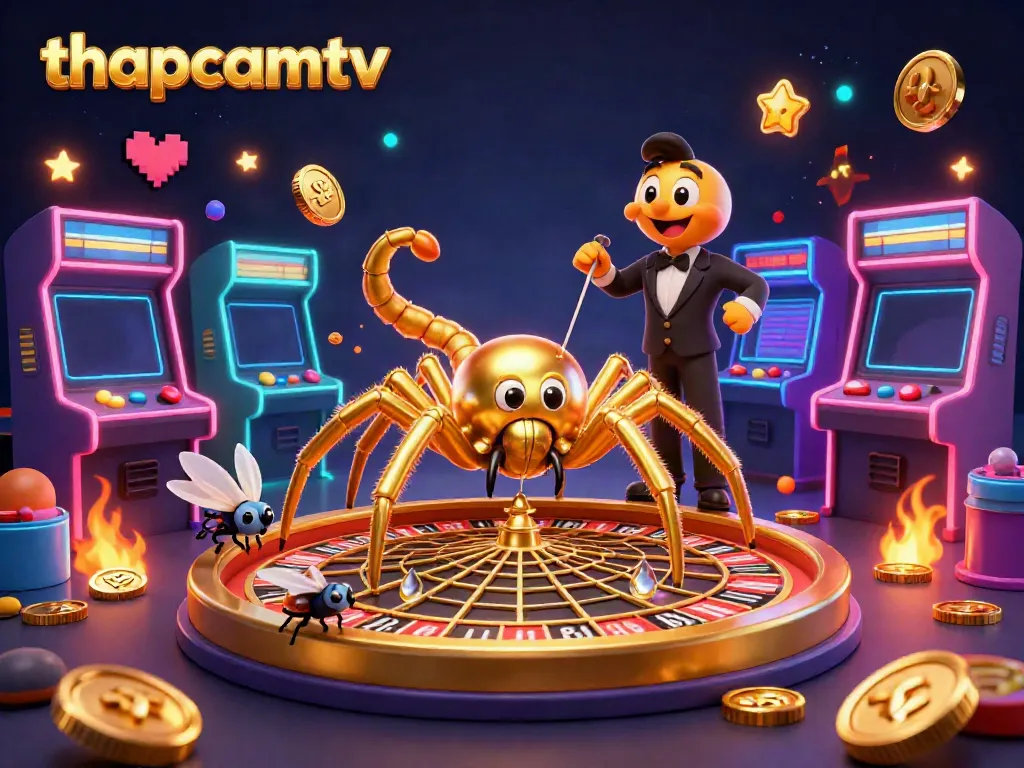 Engage with thrilling betting action at thapcamtv where a golden spider orchestrates a roulette wheel while a fly nervously bets.