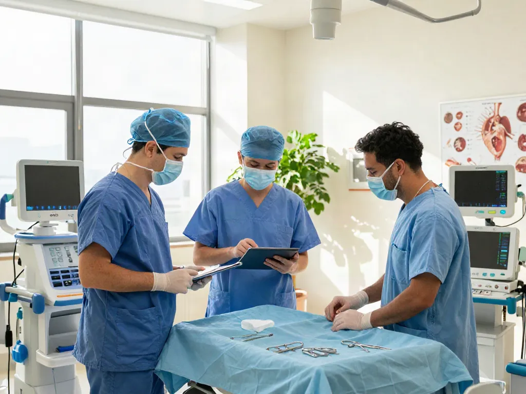 Heart transplant center Abu Dhabi scene showing a dedicated medical team collaborating on patient care.