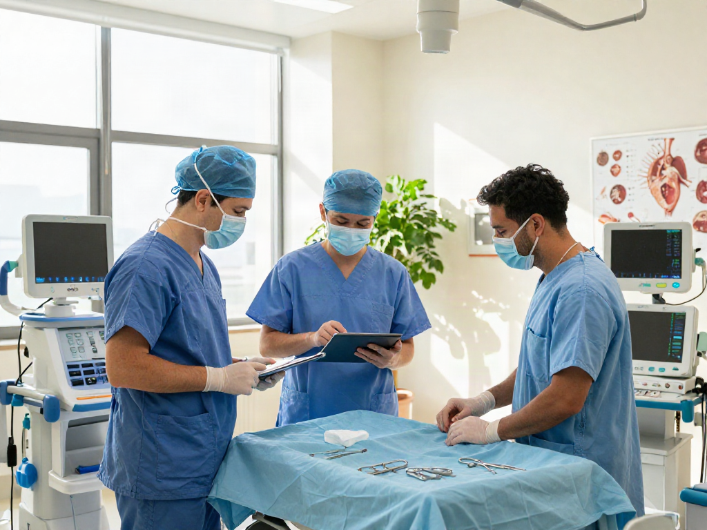 Heart transplant center Abu Dhabi scene showing a dedicated medical team collaborating on patient care.